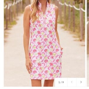 Cabana Life Margarita 1/4 Zip Sleeveless Sport Dress XS Pink and Green Floral